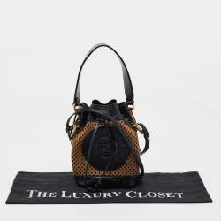 Fendi Black/Tan Perforated Leather Mini Mon Tresor Bucket Bag