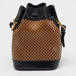 Fendi Black/Tan Perforated Leather Mini Mon Tresor Bucket Bag