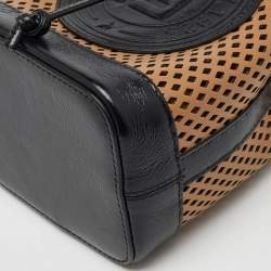 Fendi Black/Tan Perforated Leather Mini Mon Tresor Bucket Bag