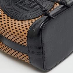 Fendi Black/Tan Perforated Leather Mini Mon Tresor Bucket Bag