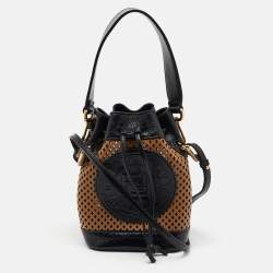 Fendi Black/Tan Perforated Leather Mini Mon Tresor Bucket Bag