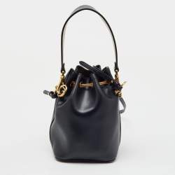 Fendi Navy Blue/Pink Leather Mini Mon Tresor Drawstring Bucket Bag