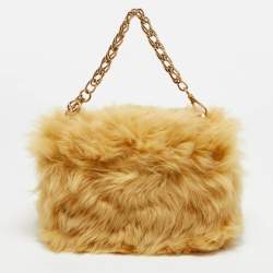Fendi Yellow Fur Kan U Top Handle Bag