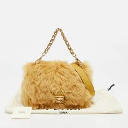 Fendi Yellow Fur Kan U Top Handle Bag