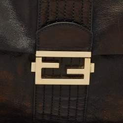 Fendi Black Leather Maxi Baguette Flap Shoulder Bag