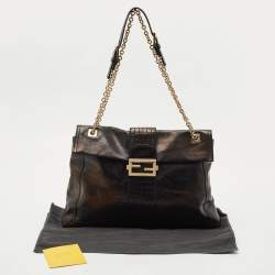 Fendi Black Leather Maxi Baguette Flap Shoulder Bag