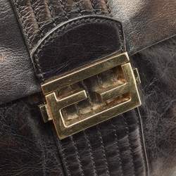 Fendi Black Leather Maxi Baguette Flap Shoulder Bag