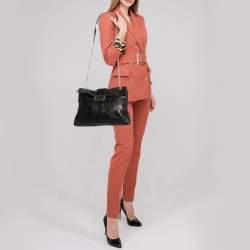 Fendi Black Leather Maxi Baguette Flap Shoulder Bag