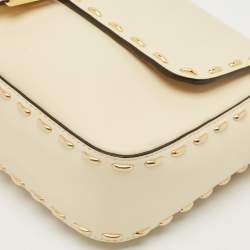 Pre Owned Fendi Cream Leather Medium Studded Baguette Bag
