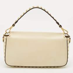 Pre Owned Fendi Cream Leather Medium Studded Baguette Bag