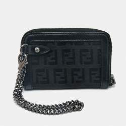Fendi Black Zucchino Fabric and Leather Zip Coin Purse