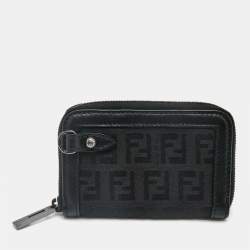 Fendi Black Zucchino Fabric and Leather Zip Coin Purse