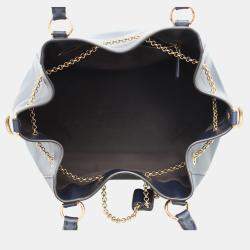 Fendi Dark Blue Leather Karligraphy Chain Medium Bucket Bag