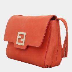 Pre Owned Fendi Orange Nubuck Leather Shoulder Bag