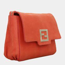 Pre Owned Fendi Orange Nubuck Leather Shoulder Bag