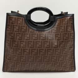 Fendi Tobacco/Black Zucca Coated Canvas and Leather Medium Runaway Shopper Tote
