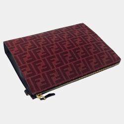 Pre Owned Fendi Burgundy Fabric Zucca Clutch