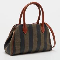 Fendi Brown/Black Coated Canvas and Leather Pequin Satchel
