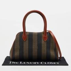 Fendi Brown/Black Coated Canvas and Leather Pequin Satchel