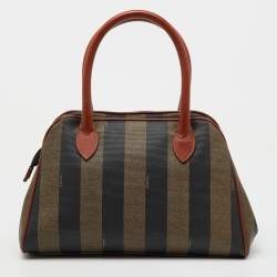 Fendi Brown/Black Coated Canvas and Leather Pequin Satchel