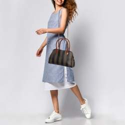 Fendi Brown/Black Coated Canvas and Leather Pequin Satchel