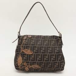 Fendi Brown Zucca Canvas and Python Embellished Mama Forever Shoulder Bag