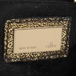 Fendi Black/Gold Zucchino Jacquard and Leather Boston Bag
