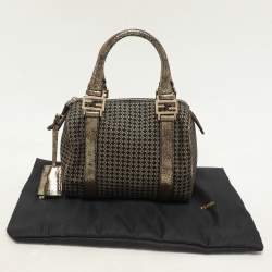 Fendi Black/Gold Zucchino Jacquard and Leather Boston Bag