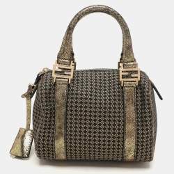 Fendi Black/Gold Zucchino Jacquard and Leather Boston Bag