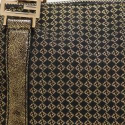 Fendi Black/Gold Zucchino Jacquard and Leather Boston Bag