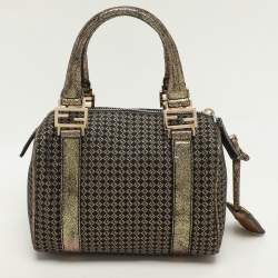 Fendi Black/Gold Zucchino Jacquard and Leather Boston Bag