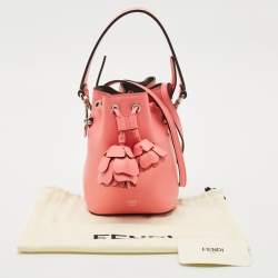 Pre Owned Fendi Pink Leather Mini F is 3D Flower Mon Tresor Bucket Bag