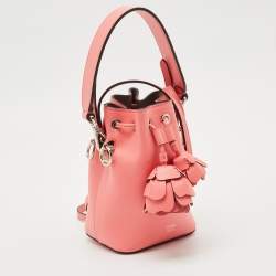 Pre Owned Fendi Pink Leather Mini F is 3D Flower Mon Tresor Bucket Bag
