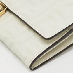Pre Owned Fendi White Zucca Embossed Leather Baguette Wallet On Chain
