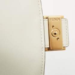 Pre Owned Fendi White Zucca Embossed Leather Baguette Wallet On Chain