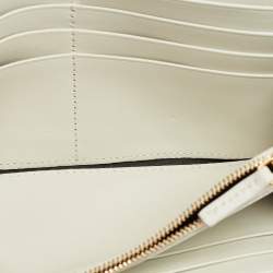 Pre Owned Fendi White Zucca Embossed Leather Baguette Wallet On Chain