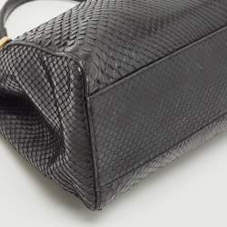 Pre Owned Fendi Black Python Mini Peekaboo Top Handle Bag