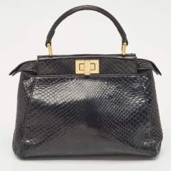 Pre Owned Fendi Black Python Mini Peekaboo Top Handle Bag
