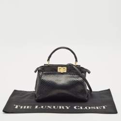 Pre Owned Fendi Black Python Mini Peekaboo Top Handle Bag