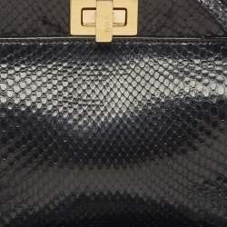 Pre Owned Fendi Black Python Mini Peekaboo Top Handle Bag