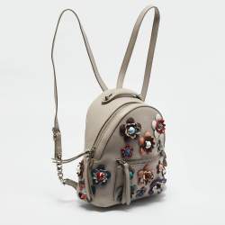 Fendi Grey Leather Mini Flowerland Backpack