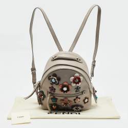 Fendi Grey Leather Mini Flowerland Backpack