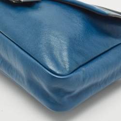 Pre Owned Fendi Blue Leather Large Baguette Chain Shoulder Bag