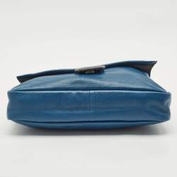 Pre Owned Fendi Blue Leather Large Baguette Chain Shoulder Bag