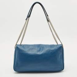 Pre Owned Fendi Blue Leather Large Baguette Chain Shoulder Bag
