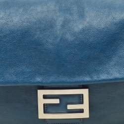 Pre Owned Fendi Blue Leather Large Baguette Chain Shoulder Bag