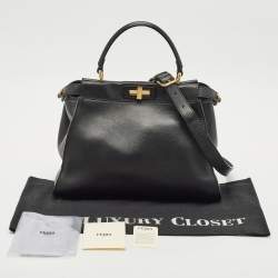 Fendi Black Leather Medium Peekaboo Top Handle Bag