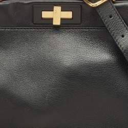 Fendi Black Leather Medium Peekaboo Top Handle Bag