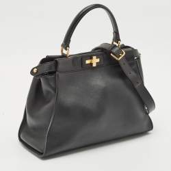 Fendi Black Leather Medium Peekaboo Top Handle Bag