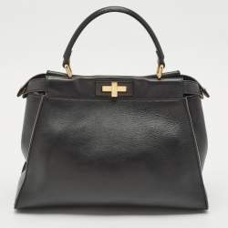 Fendi Black Leather Medium Peekaboo Top Handle Bag
